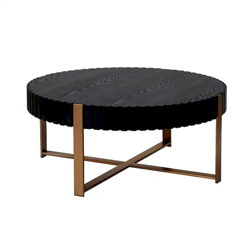 Tavolino da caffè rotondo Handcraft Drum moderno da 80 cm per soggiorno, piccolo tavolino da caffè con base robusta, nero