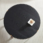 Tavolino da caffè rotondo Handcraft Drum moderno da 80 cm per soggiorno, piccolo tavolino da caffè con base robusta, nero