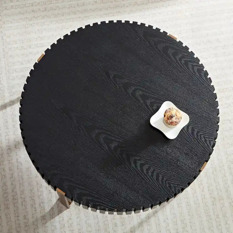 Tavolino da caffè rotondo Handcraft Drum moderno da 80 cm per soggiorno, piccolo tavolino da caffè con base robusta, nero