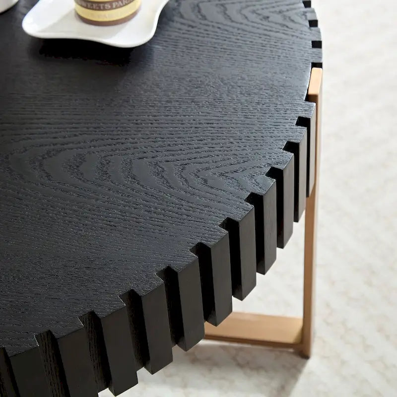 Tavolino da caffè rotondo Handcraft Drum moderno da 80 cm per soggiorno, piccolo tavolino da caffè con base robusta, nero