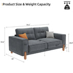 Divano Moderno Rivestito in Tessuto Teddy con Gambe in Legno e 2 Cuscini
