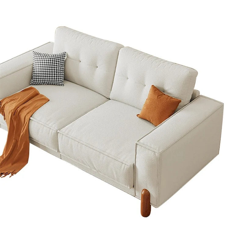 Divano Moderno Rivestito in Tessuto Teddy con Gambe in Legno e 2 Cuscini