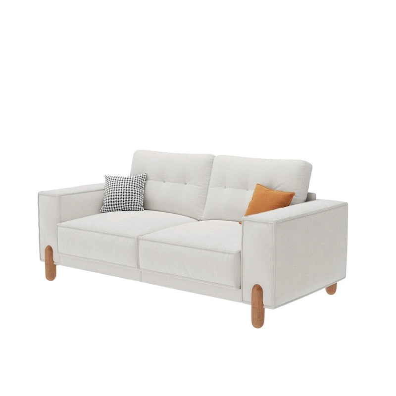 Divano Moderno Rivestito in Tessuto Teddy con Gambe in Legno e 2 Cuscini