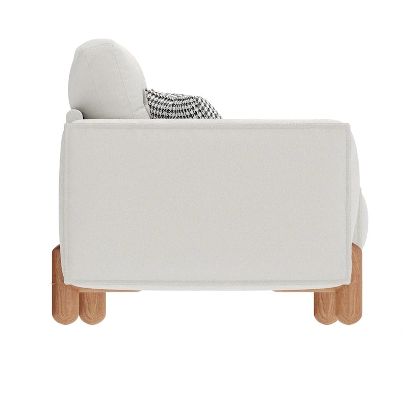 Divano Moderno Rivestito in Tessuto Teddy con Gambe in Legno e 2 Cuscini