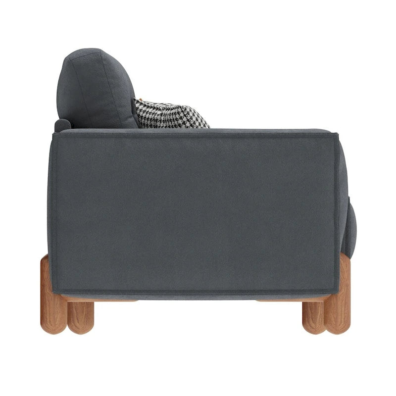 Divano Moderno Rivestito in Tessuto Teddy con Gambe in Legno e 2 Cuscini