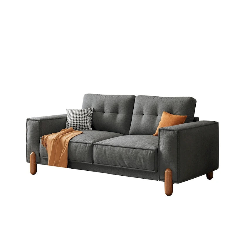 Divano Moderno Rivestito in Tessuto Teddy con Gambe in Legno e 2 Cuscini