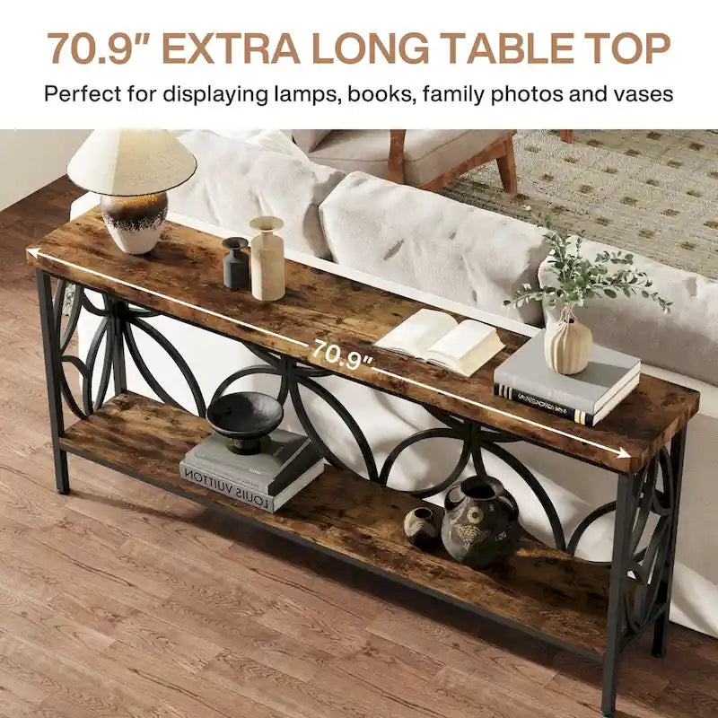 Consolle extra lunga con struttura in metallo e finitura in legno rustico - 70,86 L x 11,81 P x 31,88 H