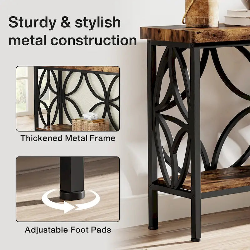 Consolle extra lunga con struttura in metallo e finitura in legno rustico - 70,86 L x 11,81 P x 31,88 H