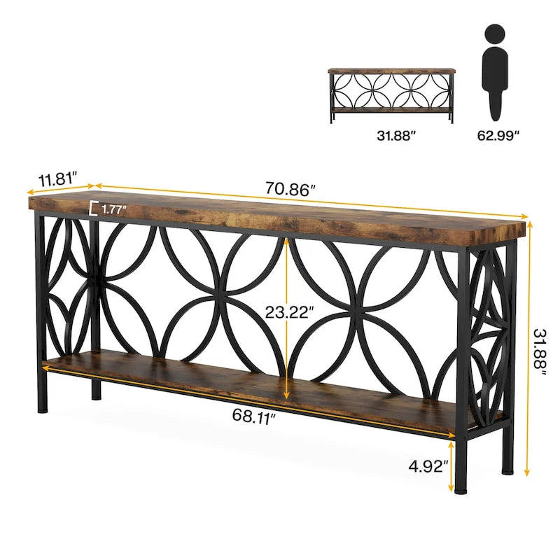 Consolle extra lunga con struttura in metallo e finitura in legno rustico - 70,86 L x 11,81 P x 31,88 H
