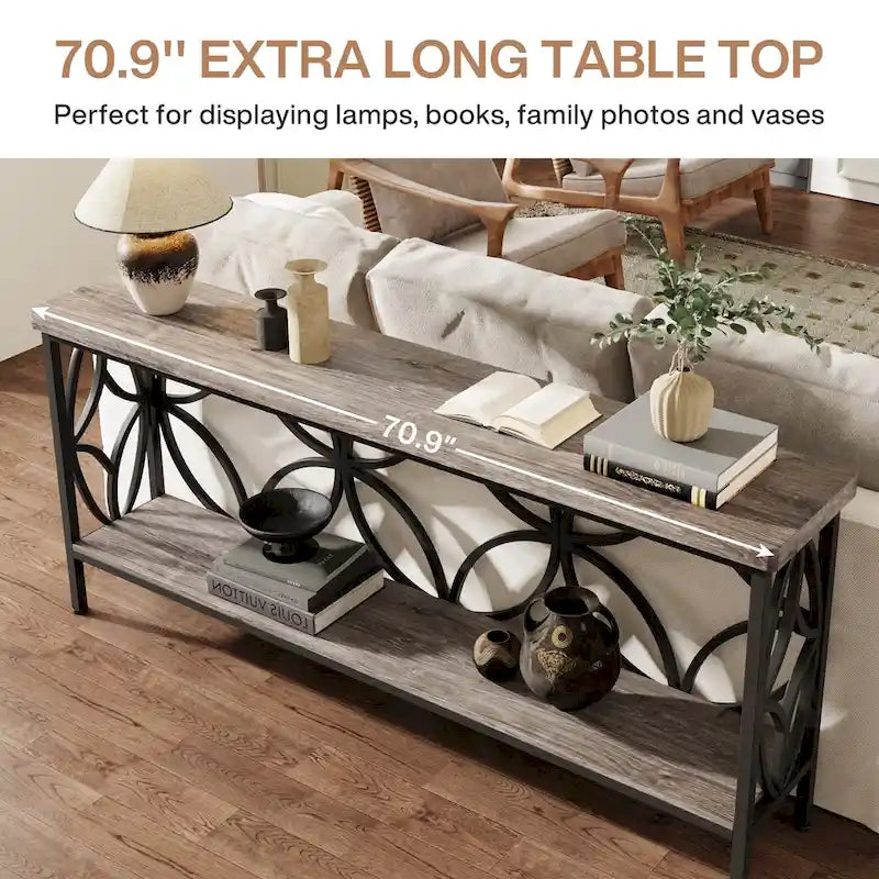 Consolle extra lunga con struttura in metallo e finitura in legno rustico - 70,86 L x 11,81 P x 31,88 H