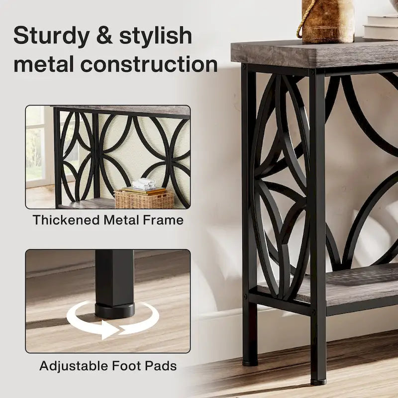 Consolle extra lunga con struttura in metallo e finitura in legno rustico - 70,86 L x 11,81 P x 31,88 H