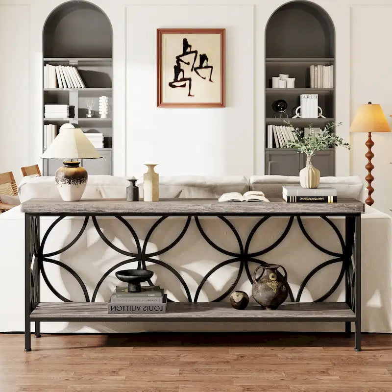 Consolle extra lunga con struttura in metallo e finitura in legno rustico - 70,86 L x 11,81 P x 31,88 H