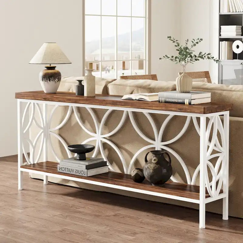 Consolle extra lunga con struttura in metallo e finitura in legno rustico - 70,86 L x 11,81 P x 31,88 H