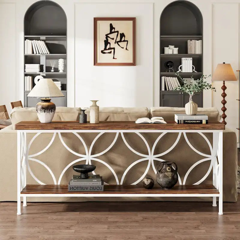 Consolle extra lunga con struttura in metallo e finitura in legno rustico - 70,86 L x 11,81 P x 31,88 H