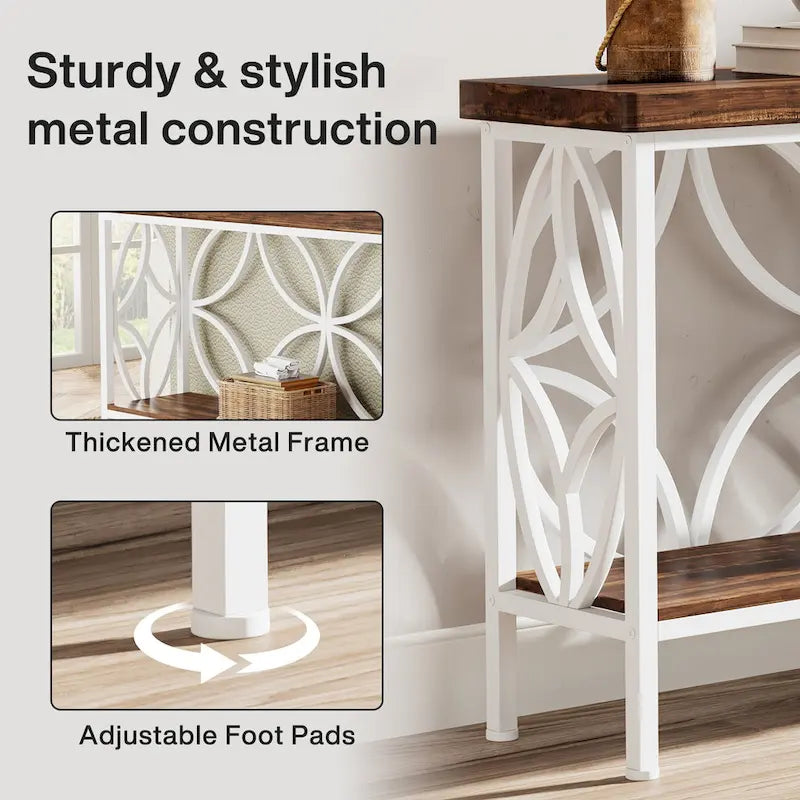 Consolle extra lunga con struttura in metallo e finitura in legno rustico - 70,86 L x 11,81 P x 31,88 H