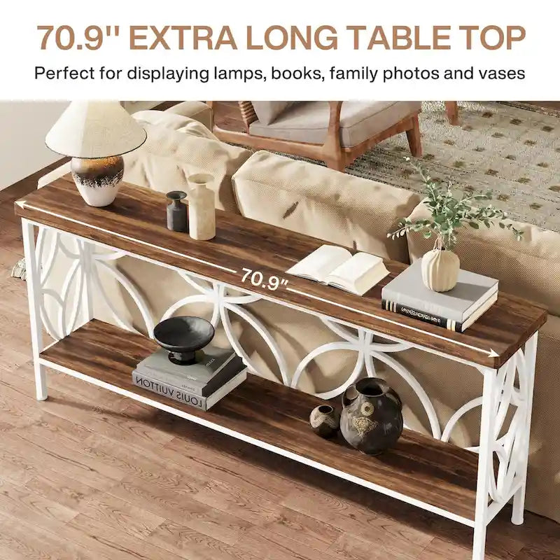 Consolle extra lunga con struttura in metallo e finitura in legno rustico - 70,86 L x 11,81 P x 31,88 H