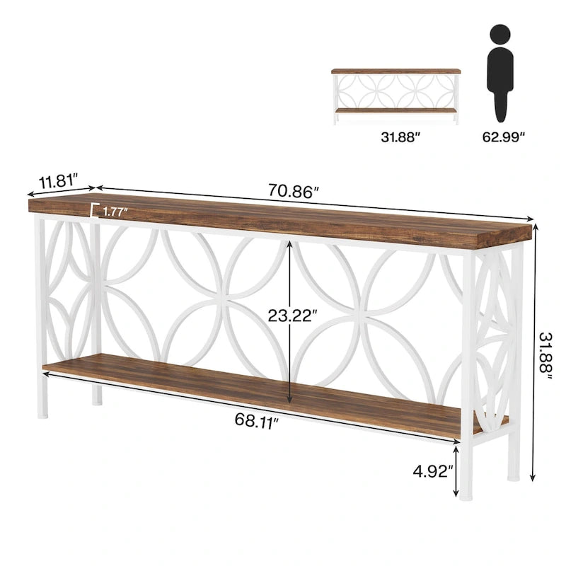Consolle extra lunga con struttura in metallo e finitura in legno rustico - 70,86 L x 11,81 P x 31,88 H